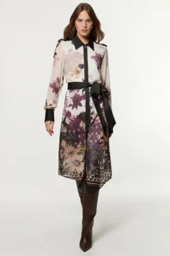 Petite Viscose Georgette Border Print Woven Midi Shirt Dress