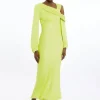Petite Viscose Satin One Shoulder Draped Midi Dress