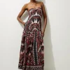 Petite Voile Mirrored Batik Woven Strappy Maxi Dress