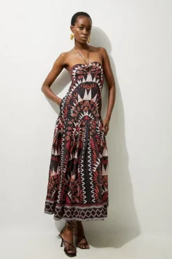 Petite Voile Mirrored Batik Woven Strappy Maxi Dress