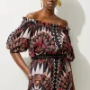 Petite Voile Mirrored Batik Off The Shoulder Woven Romper