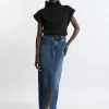 Petite Washed Denim Tailored Maxi Skirt