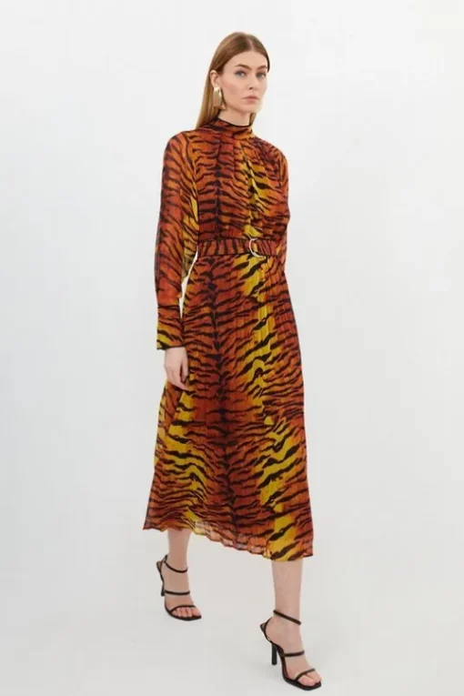 Petite Wild Tiger Printed Georgette Woven Midi Dress