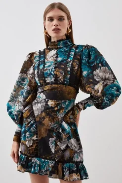 Petite Winter Floral Printed Woven Mini Dress