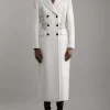 Petite Wool Blend Crystal Embellished Double Breasted Tailored Maxi Coat