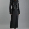 Petite Wool Blend Crystal Embellished Double Breasted Tailored Maxi Coat