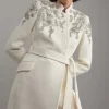Petite Wool Blend Crystal Embellished Notch Neck Belted Coat