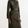 Petite Wool Blend Pu Trim Belted Tailored Coat