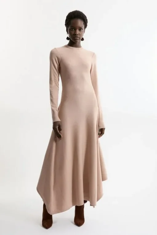 Petite Wool Look Hanky Hem Midaxi Knit Dress