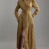 Petite Woven Jacquard Belted Shirt Dress