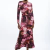 Photographic Floral Printed Asymmetric Jersey Crepe Maxi Dress