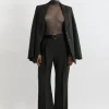 Pinstripe Tailored Grosgrain Detail Pants