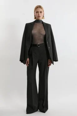 Pinstripe Tailored Grosgrain Detail Pants