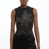Placed Embellished Floral Mesh Jersey Bodysuit