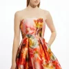 Placed Floral Print Woven Prom Mini Dress