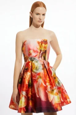 Placed Floral Print Woven Prom Mini Dress