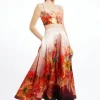 Placed Floral Print Woven Prom Midi Skirt