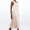Pleated Button Detail Sleeveless Woven Midi Dress