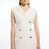 Pleated Button Detail Woven Sleeveless Mini Dress