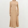 Pleated Button Detailed Woven Midi Dress