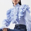 Pleated Striped Ruffle Woven Shirt