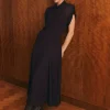 Pleated Viscose Woven Maxi Skirt