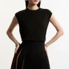 Pleated Wool Look Contrast Knit Mini Skirt