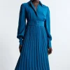Pleated Woven Maxi Shirt Dress With Belt