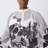 Plus Organdie Applique Buttoned Woven Blouse