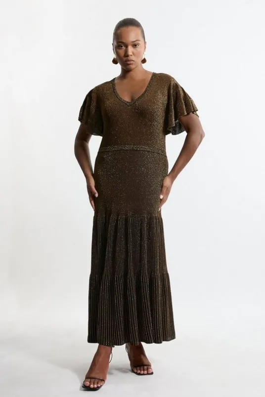 Plus Size Angel Sleeve Sparkle Knit Full Skirted Midaxi Dress