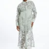 Plus Size Applique Organdie Woven Midi Shirt Dress
