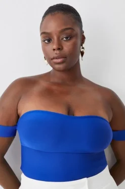 Plus Size Bandage Off The Shoulder Thong Bodysuit