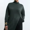 Plus Size Cashmere Blend Deep Slip Longline Knit Top