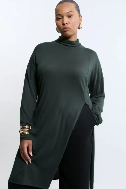 Plus Size Cashmere Blend Deep Slip Longline Knit Top