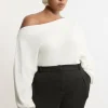 Plus Size Cashmere Blend Off The Shoulder Knit Sweater