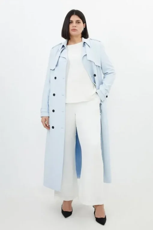 Plus Size Compact Stretch Tailored Belted Trench Coat
