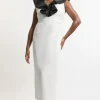 Plus Size Compact Stretch Taffeta Ruffle Tailored Midi Dress