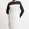 Plus Size Compact Stretch Sheer Insert Tailored Midi Dress