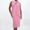 Plus Size Compact Stretch Neck Tie Panelled Midi Dress