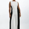 Plus Size Compact Stretch Color Block Panelled Tailored Wide Leg Jumpsuit