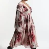 Plus Size Crinkle Floral Woven Midi Dress With Balloon Sleeve And Embellishment