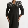 Plus Size Crystal Embellished Compact Stretch Belted Tailored Forever Dress