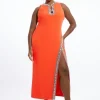Plus Size Crystal Embellished Keyhole Woven Midi Dress