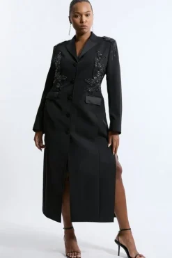 Plus Size Crystal Embellished Tailored Tuxedo Blazer Midaxi Dress