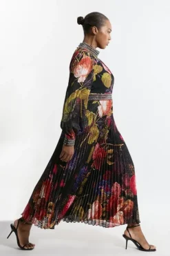 Plus Size Diamante Trim Floral Woven Maxi Dress