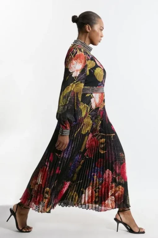 Plus Size Diamante Trim Floral Woven Maxi Dress