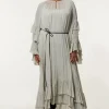 Plus Size Drama Kimono Viscose Georgette Woven Maxi Dress With PU Belt