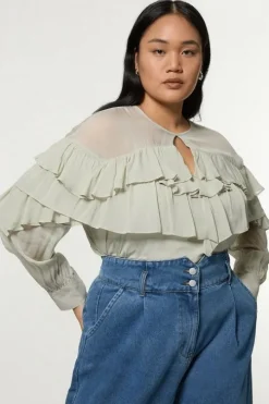 Plus Size Drama Ruffle Viscose Georgette Woven Blouse