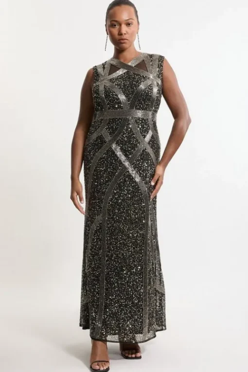 Plus Size Embellished And Beaded Woven Maxi Dress
