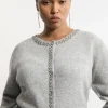 Plus Size Embellished Trim Cosy Knit Cardigan
